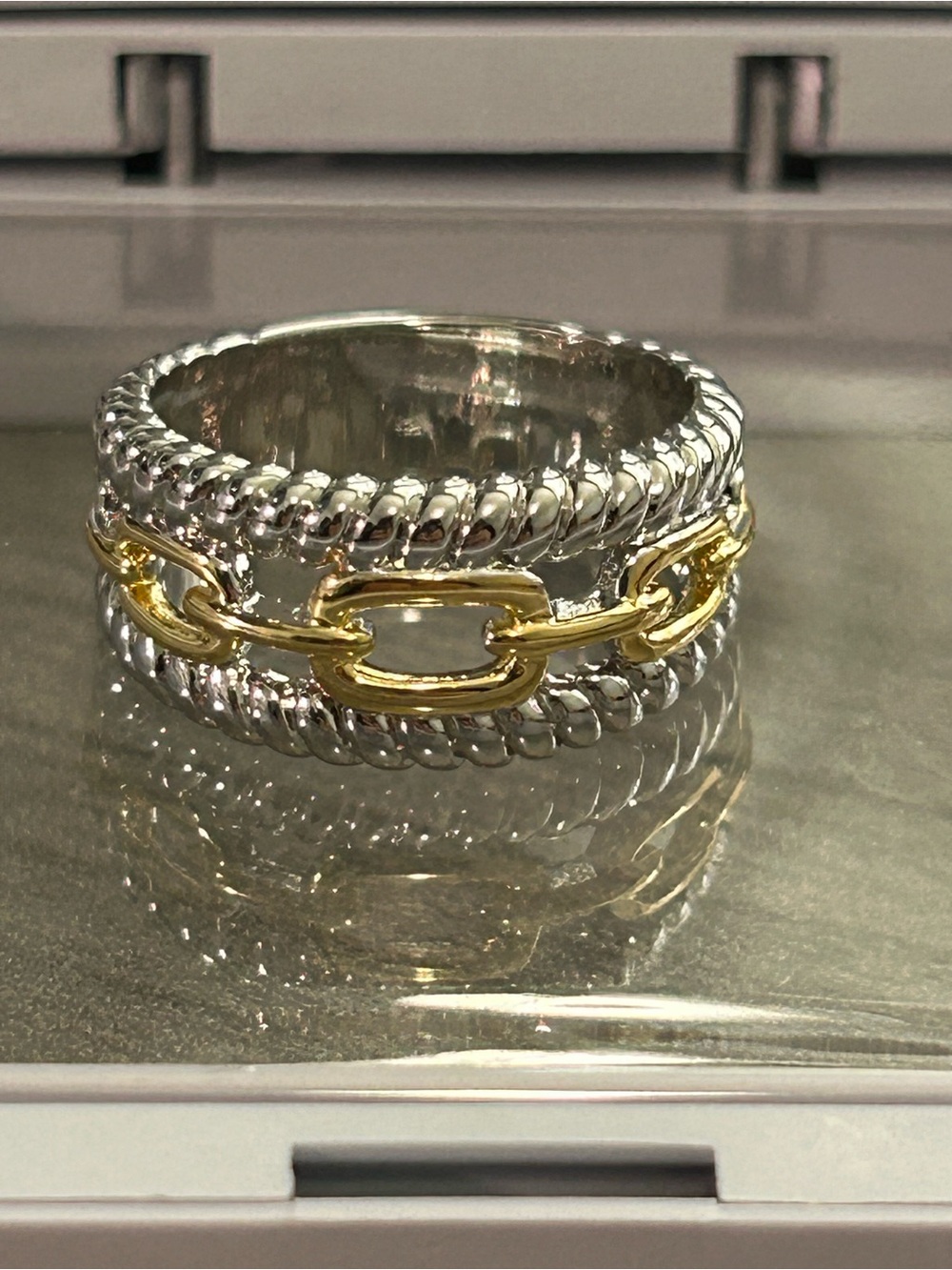 18K Gold Filled Two-Tone Link Ring|Size 7| Designer Inspired|Statement Band|NWOT